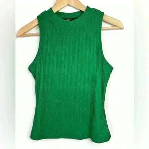 Shein Women’s Green Wavy Texture Summer  Spring Vacation Sleeveless Top XS